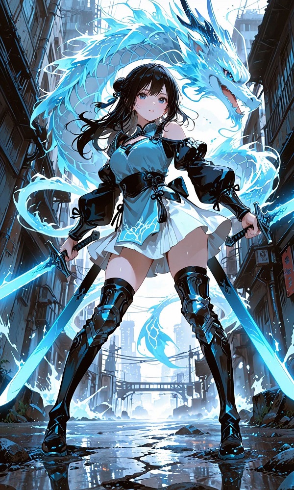 Gái anime váy ngắn xếp ly xanh, tạo dáng dễ thương biển.