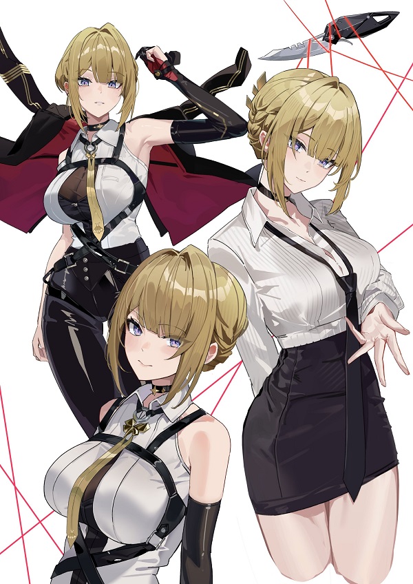 Gái xinh anime mặc váy ngắn có mũ trùm, năng động.