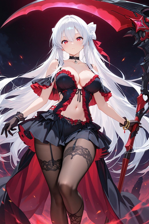 Gái xinh anime mặc váy ngắn và áo len oversized.