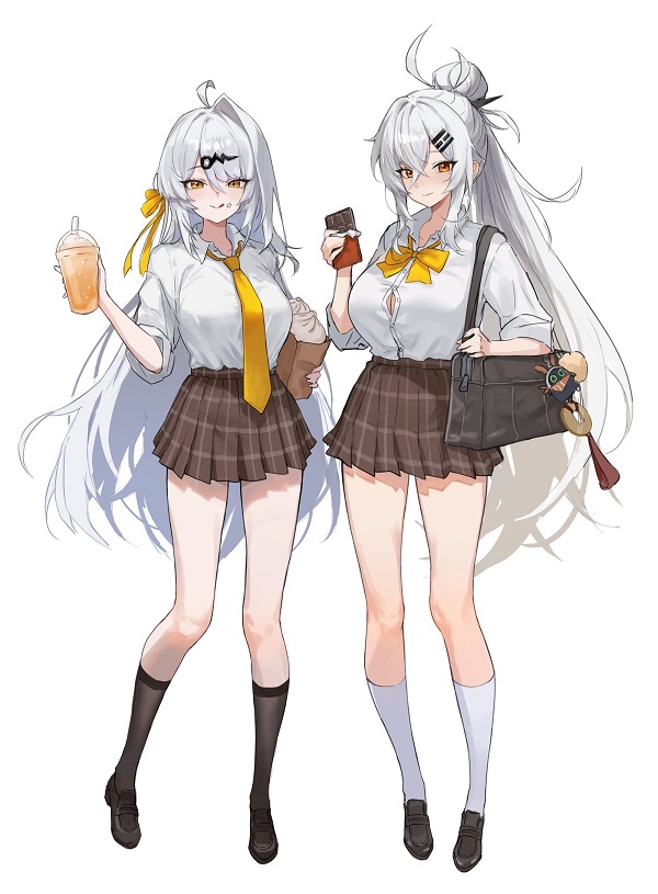 Cô gái anime váy ngắn đen cá tính, đứng tự tin thành phố đêm.