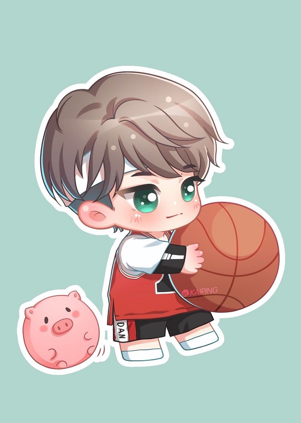 Chàng trai chibi mặc áo mưa, nhảy nhót trong vũng nước, rất hồn nhiên.