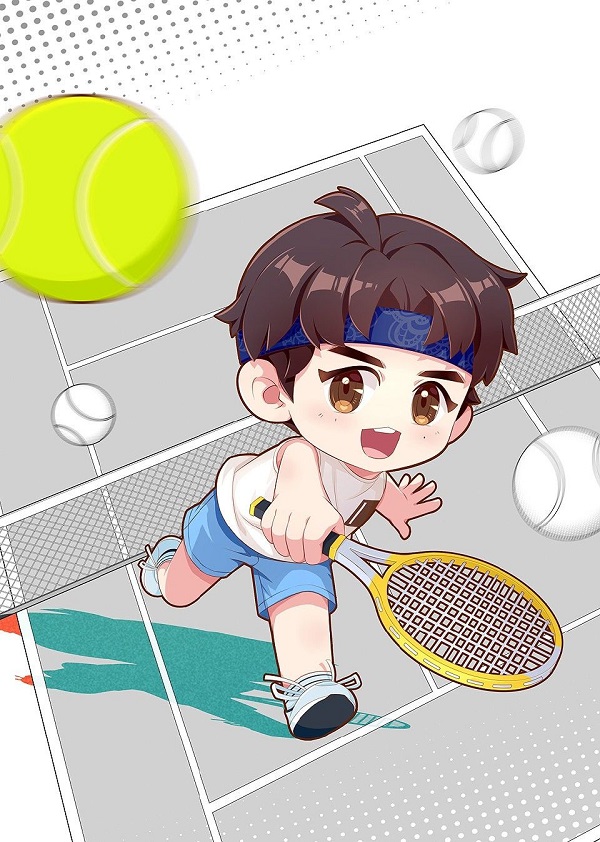 Chibi nam anime đang cầm một que kem chảy, vẻ mặt tiếc nuối.