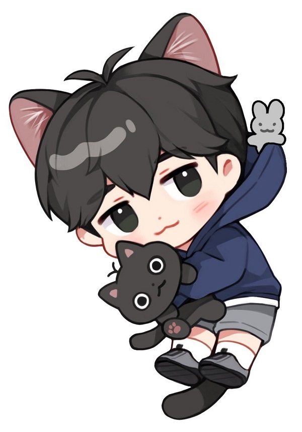 Nhân vật chibi nam với đôi cánh nhỏ xíu, như một thiên thần.
