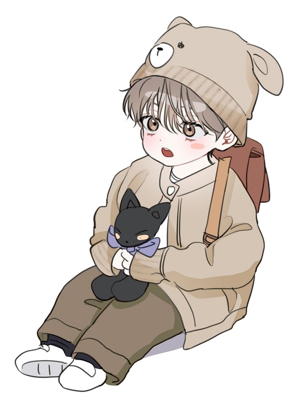 Chibi nam anime đang ngồi đọc sách, chân đung đưa.