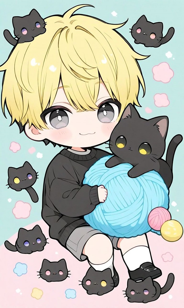 Hình ảnh anime chibi cute nam vẻ mặt ngái ngủ dễ thương.
