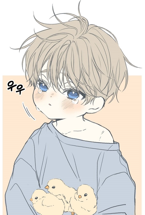 Chibi nam anime đang ngồi trong hộp quà, thò đầu ra.