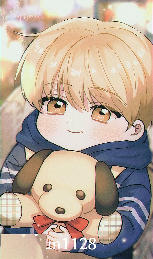 Chibi nam anime với chiếc ba lô to đùng, chuẩn bị đi học.