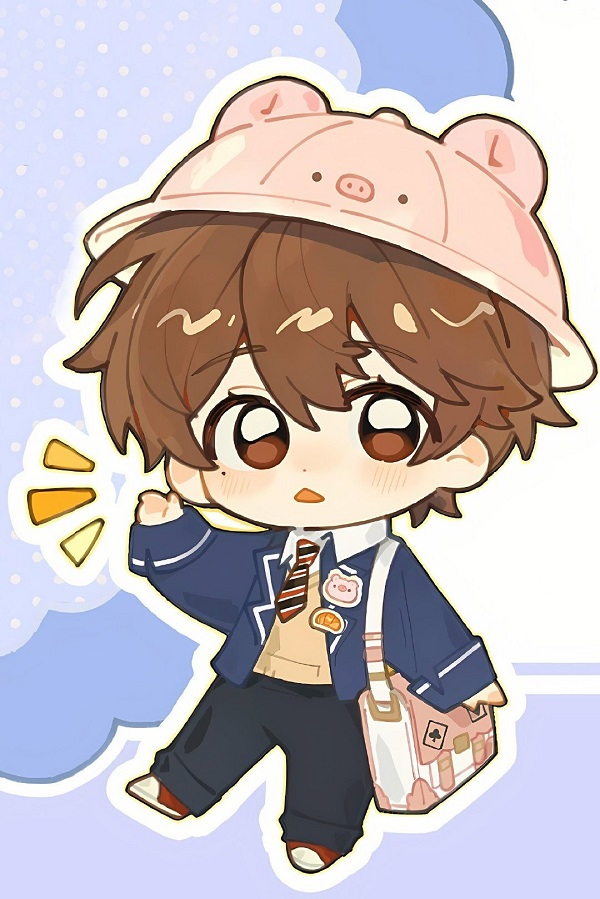 Nhân vật chibi nam đang làm mặt xấu, rất hài hước.