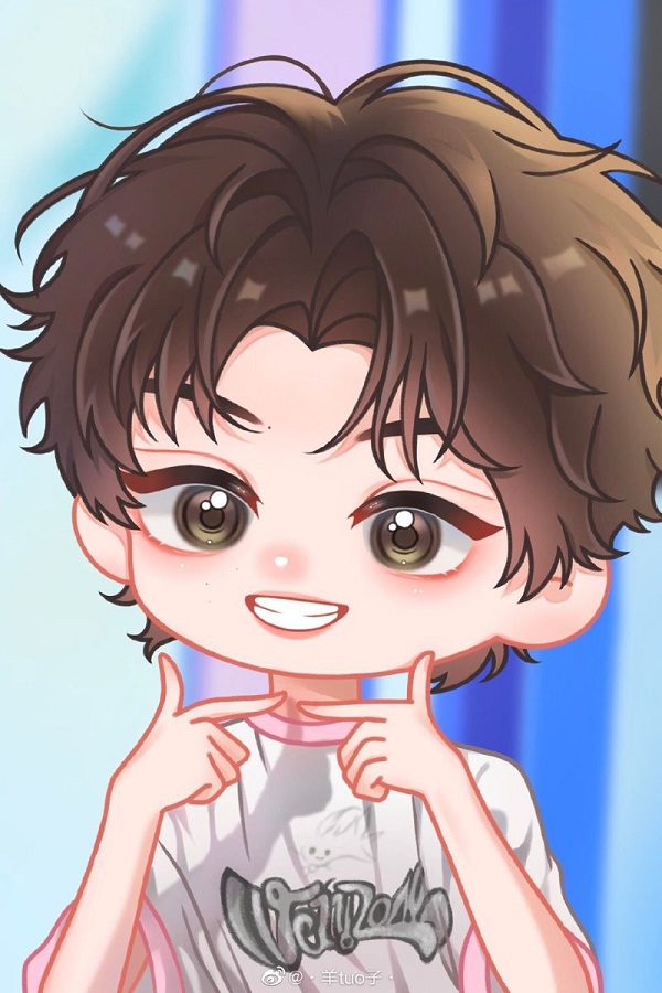 Chibi nam anime đang ngồi vẽ tranh, bút chì còn to hơn cả tay.Chibi nam anime đang ngồi vẽ tranh, bút chì còn to hơn cả tay. 