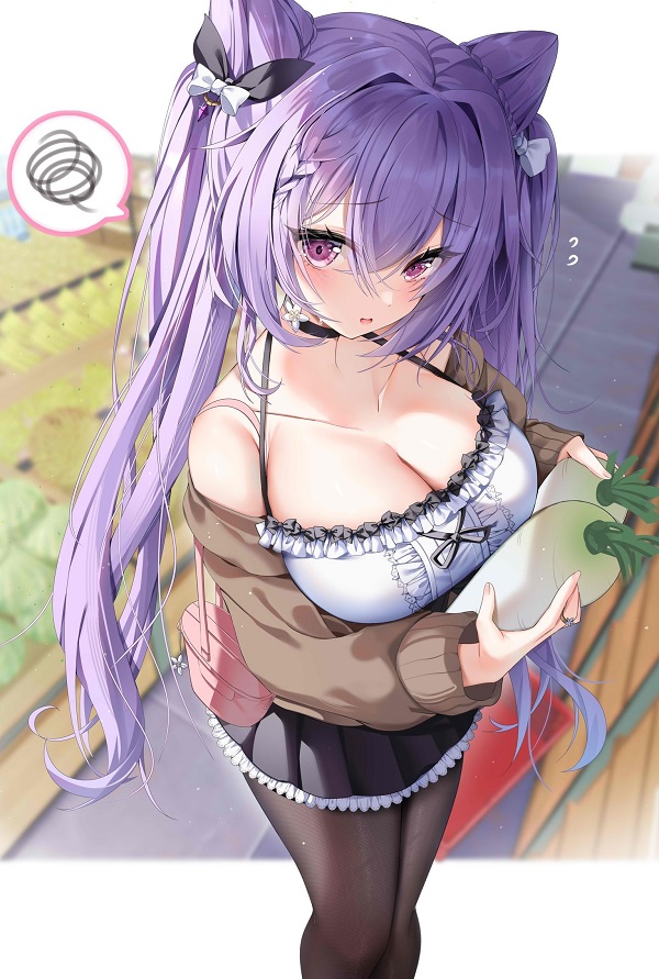 Nữ anime tóc dài trong bộ váy đỏ quyến rũ