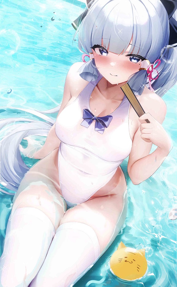 Nhân vật anime nữ ngồi giữa bồn tắm hoa
