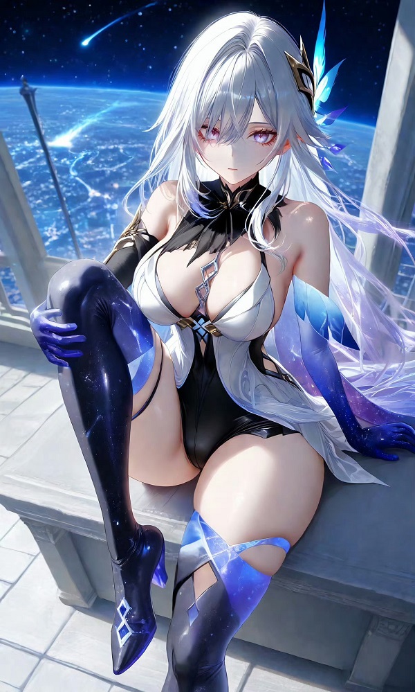 Gái anime tóc xanh đang vuốt tóc nhẹ nhàng