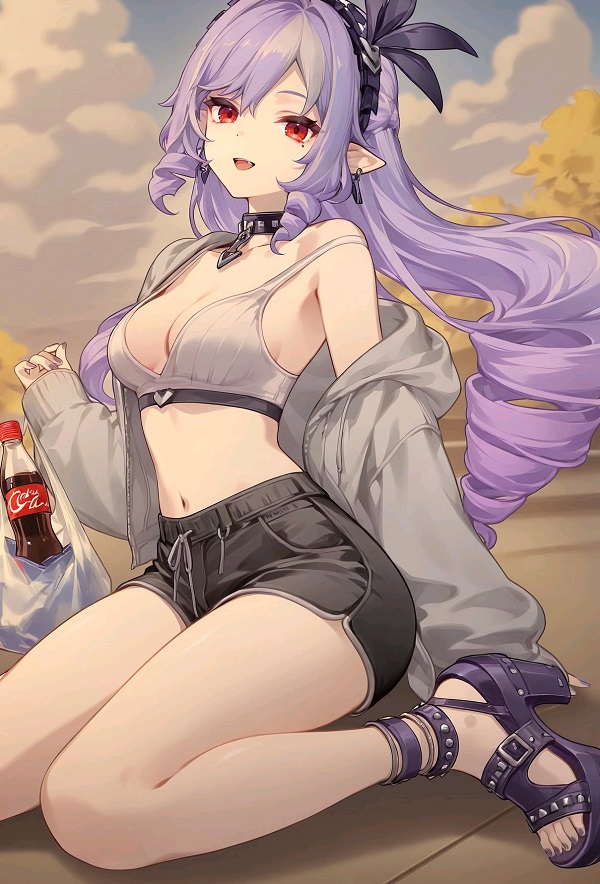 Gái anime tóc tím đứng giữa rừng hoaGái anime tóc tím đứng giữa rừng hoa

