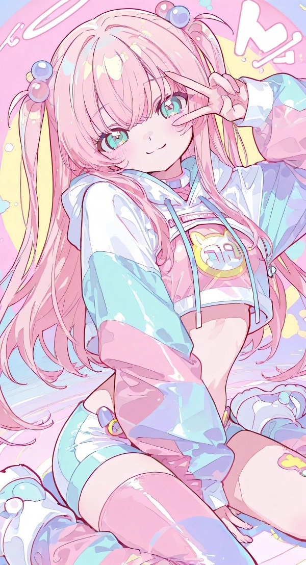 Cô gái anime với đôi tai mèo hoặc tai thú cưng, rất ngộ nghĩnh và dễ thương.
