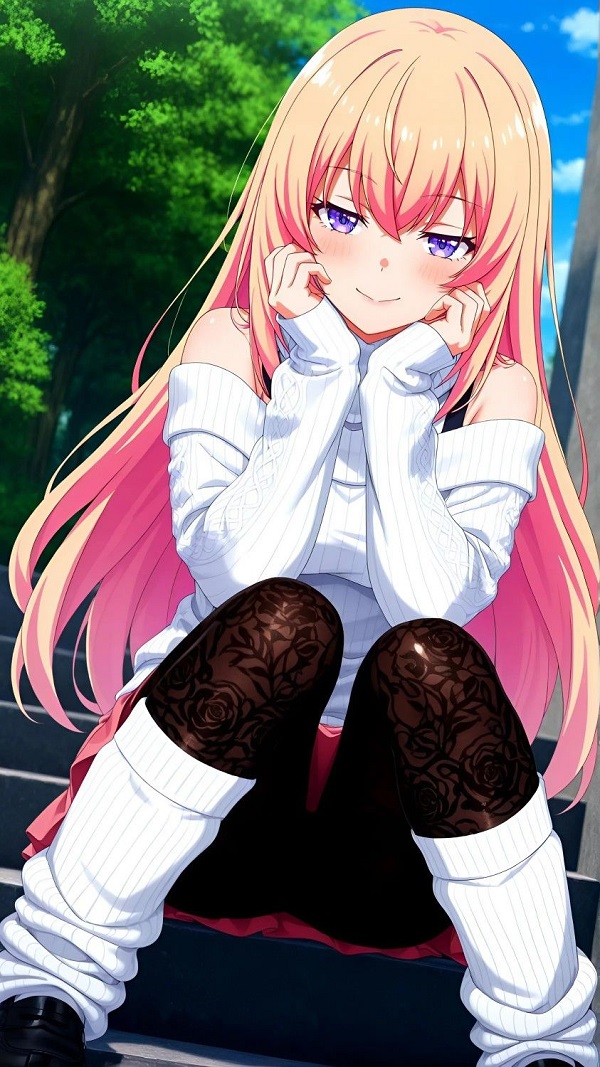 Hình ảnh cô gái cute anime với mái tóc dài màu hồng