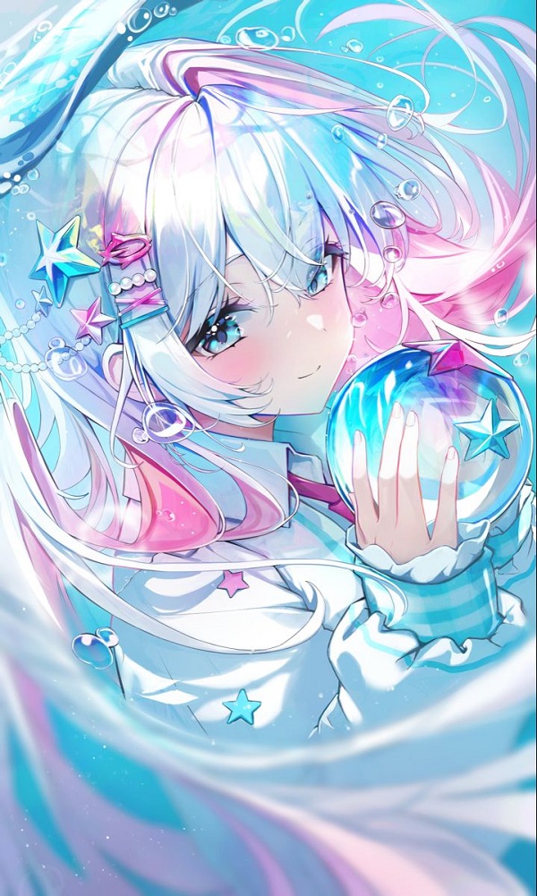 Cô gái anime trong bộ trang phục chiến đấu, vũ khí đặc trưng, tư thế sẵn sàng.