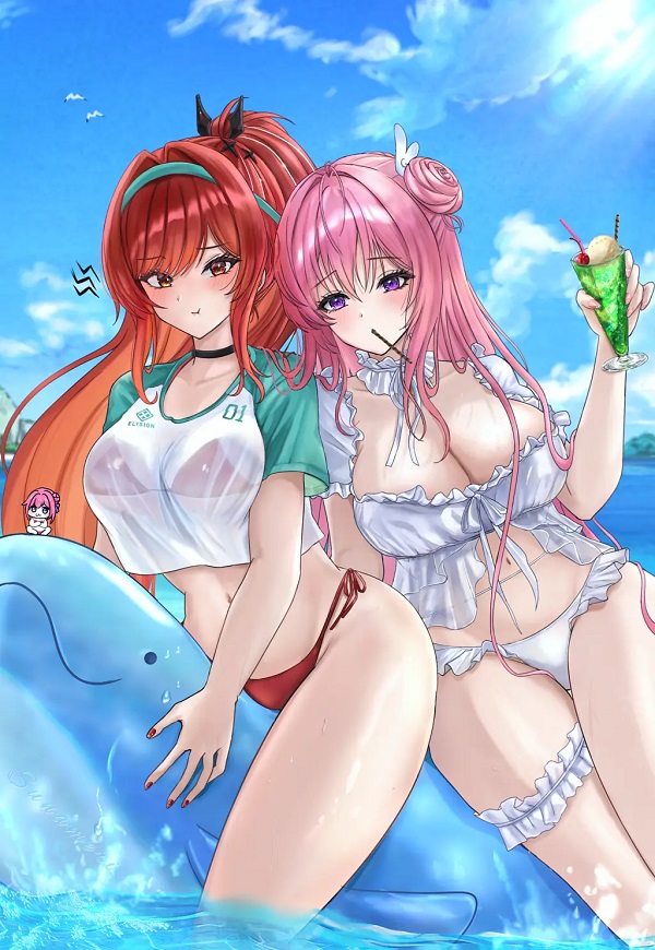 Bikini xanh navy cùng mái tóc bay trong gió