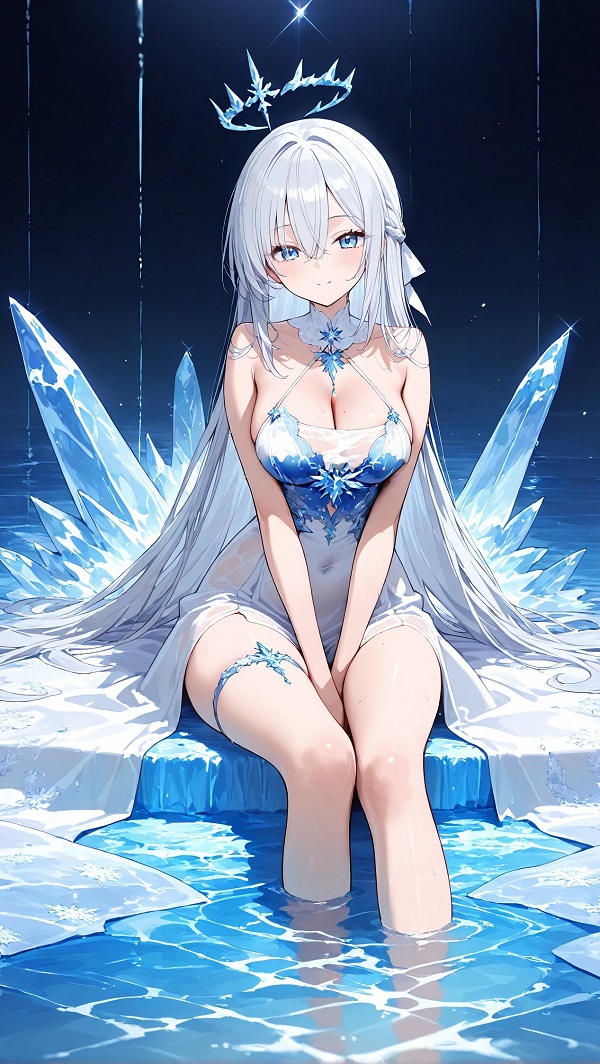 Cô gái anime với mái tóc xoăn bồng bềnh, đầy nữ tính và quyến rũ.