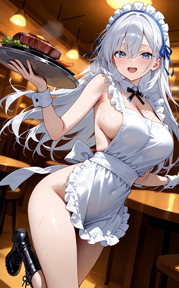 Cô gái anime với biểu cảm tự tin khi nhìn vào gương.