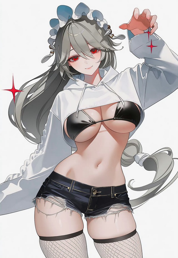 Gái anime buộc tóc hai bên, tạo dáng dễ thương