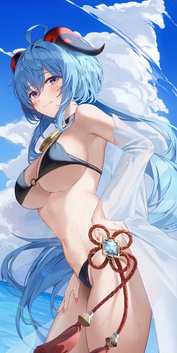 Cô gái anime cưỡi xe đạp bên bờ biển