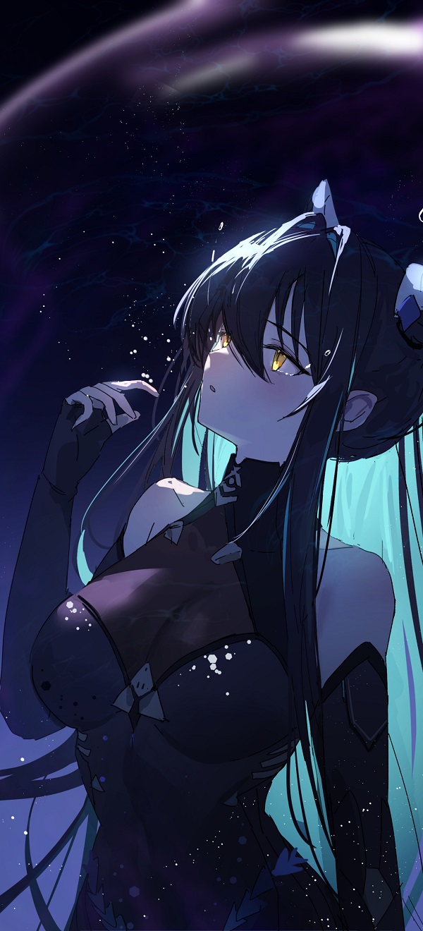 Hình nền cô gái anime giữa thành phố đêm