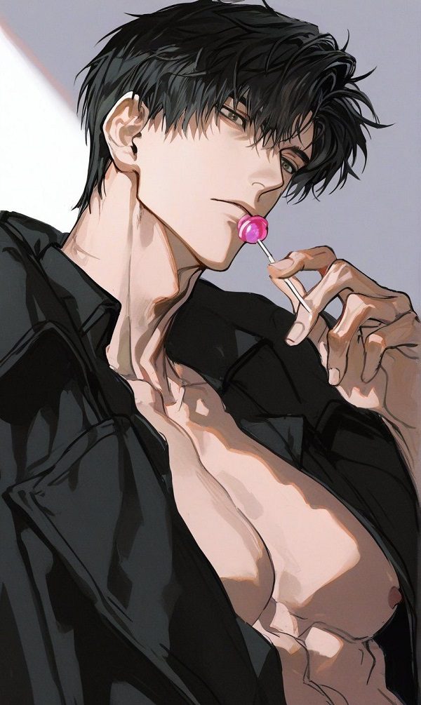 Hình ảnh trai anime sáu múi bên xe phân khối lớn