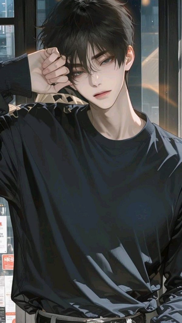 Anime nam ngầu cute mặc hoodie đen