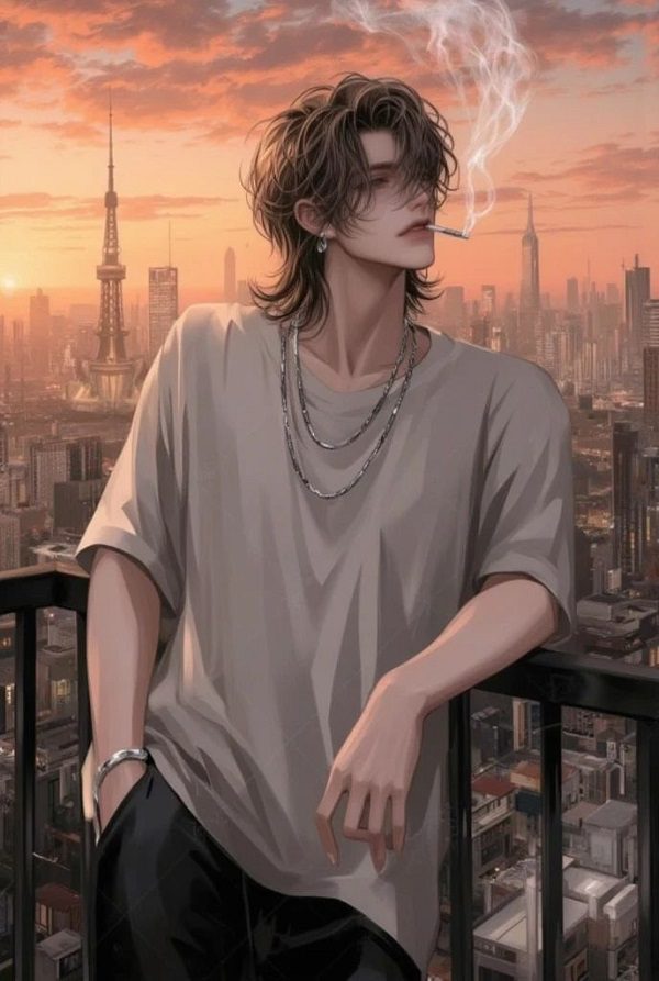 Anime nam cute ngầu trong khung cảnh tuyết